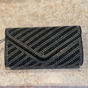 D’margeaux Elegant Black and Silver Studded Clutch